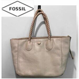 Fossil Grey Leather Tote Bag